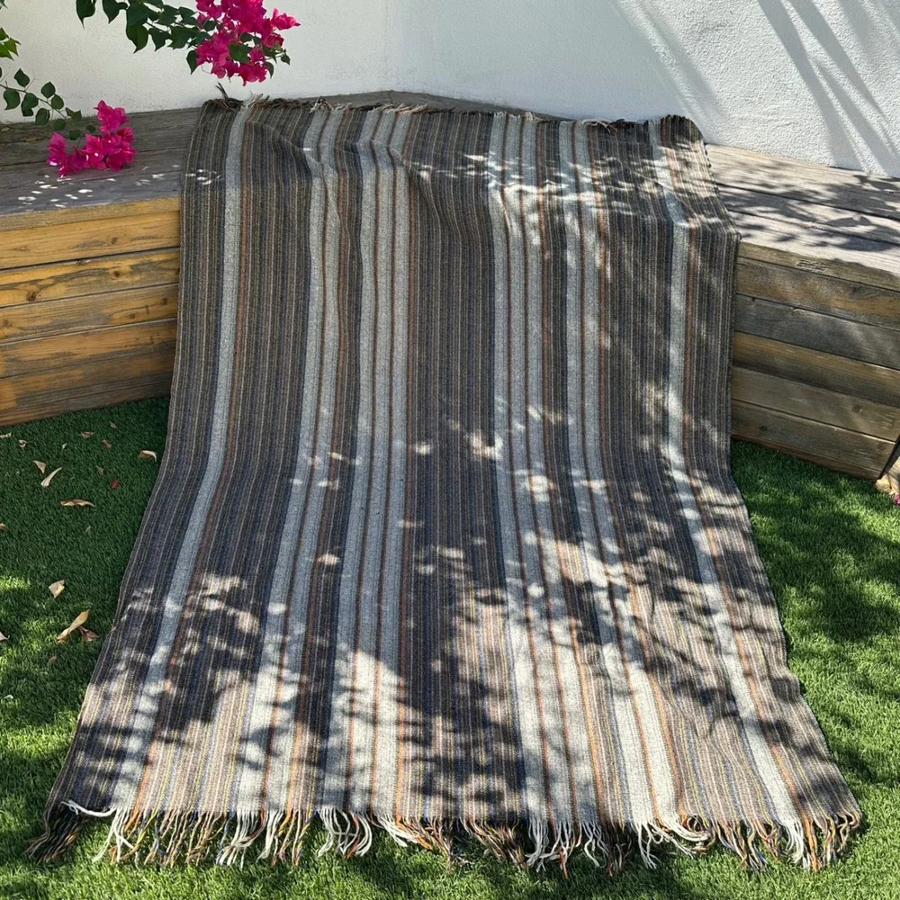 Vintage Camac Rugs Ireland Handwoven 100% Wool Striped Fringe Blanket Throw READ